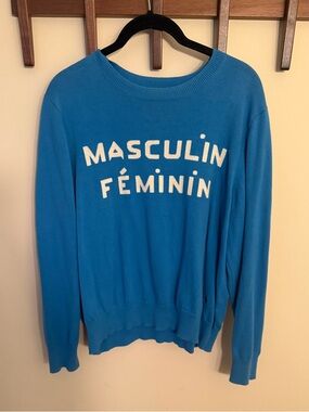Clare V. Blue "Masculin Féminin" Crewneck Sweater